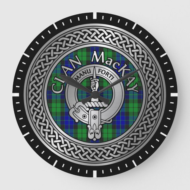 Clan MacKay Crest & Tartan Knot Large Clock (Front)