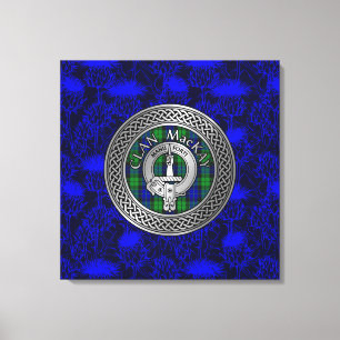 Clan MacKay Crest & Tartan Knot on Thistle Canvas Print