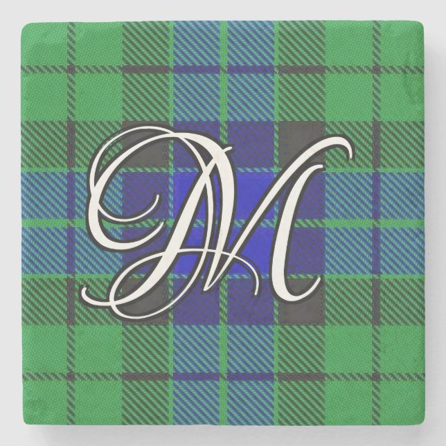 Clan MacKay Tartan Custom Monogram Stone Coaster (Front)