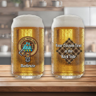 Clan MacKenzie Crest over Brown Hunting Tartan Can Glass
