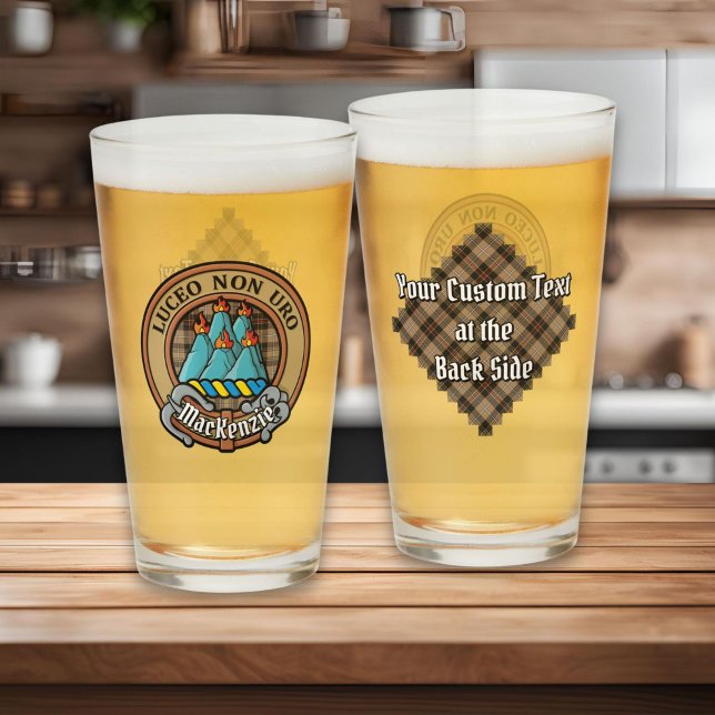 Clan MacKenzie Crest over Brown Hunting Tartan Glass (Creator Uploaded)