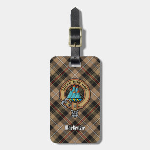 Clan MacKenzie Crest over Brown Hunting Tartan Luggage Tag