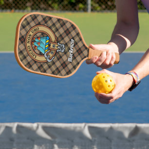 Clan MacKenzie Crest over Brown Hunting Tartan Pickleball Paddle