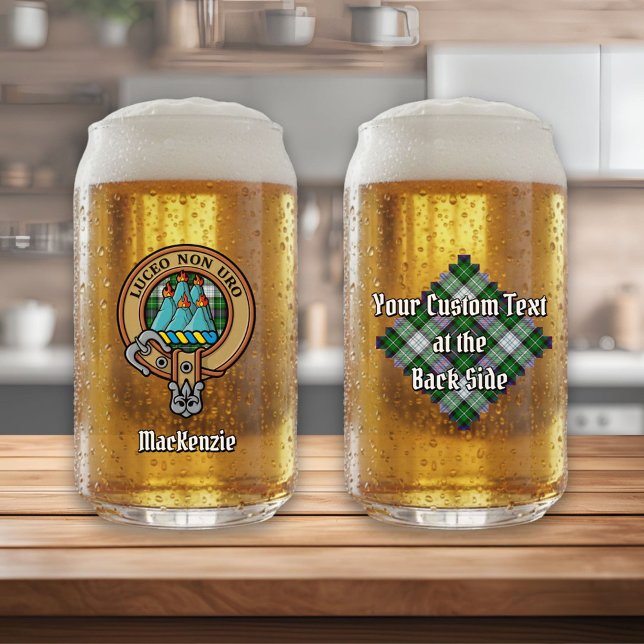 Clan MacKenzie Crest over Dress Tartan Can Glass (Creator Uploaded)