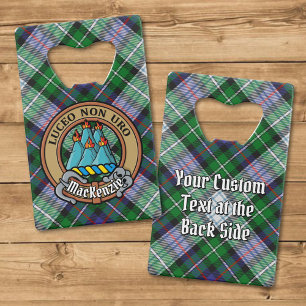 Clan MacKenzie Crest over Dress Tartan Credit Card Bottle Opener