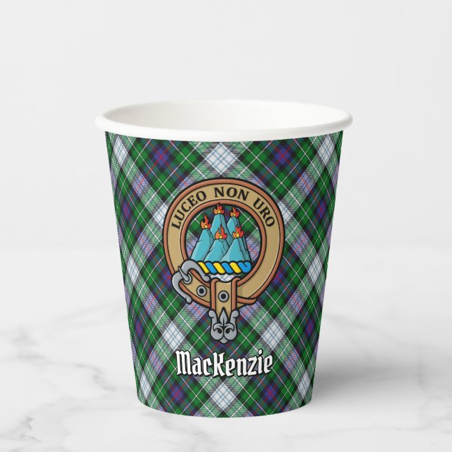 Clan MacKenzie Crest over Dress Tartan Paper Cups (Front)