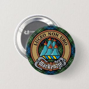 Clan MacKenzie Crest over Tartan 2 Inch Round Button