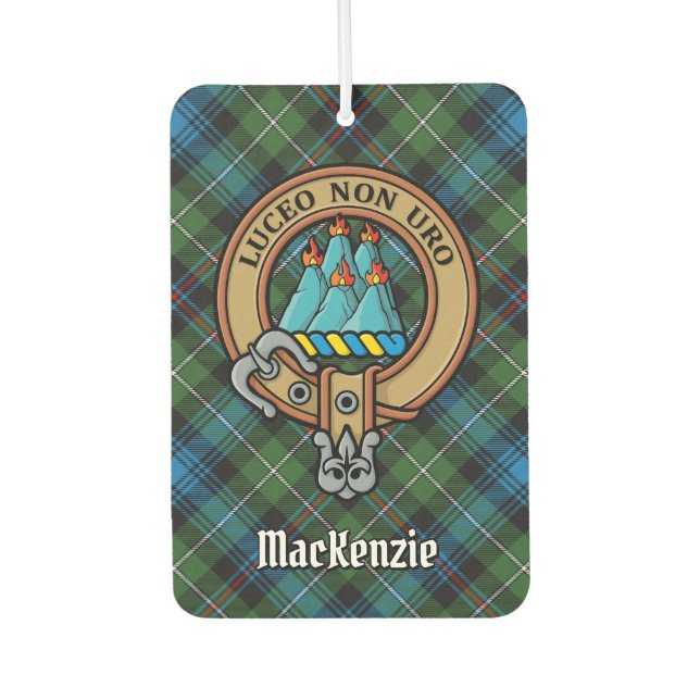 Clan MacKenzie Crest over Tartan Air Freshener (Front)