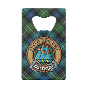 Clan MacKenzie Crest over Tartan Credit Card Bottle Opener