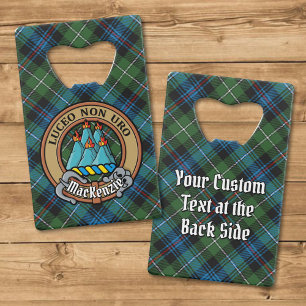 Clan MacKenzie Crest over Tartan Credit Card Bottle Opener