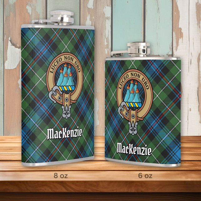 Clan MacKenzie Crest over Tartan Hip Flask (Creator Uploaded)