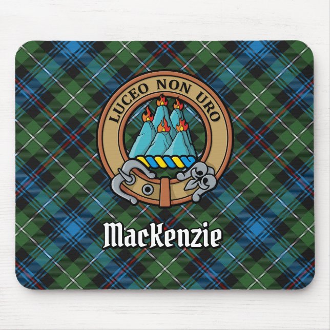 Clan MacKenzie Crest over Tartan Mouse Pad (Front)