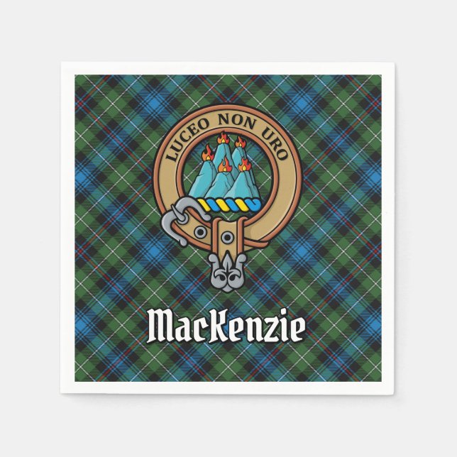 Clan MacKenzie Crest over Tartan Napkin (Front)