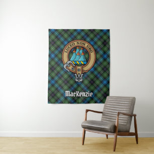 Clan MacKenzie Crest over Tartan Tapestry