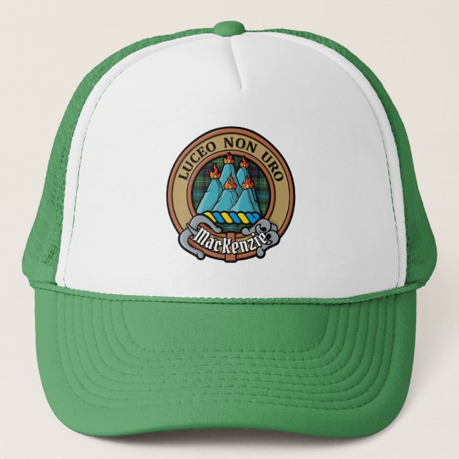 Clan MacKenzie Crest over Tartan Trucker Hat (Front)