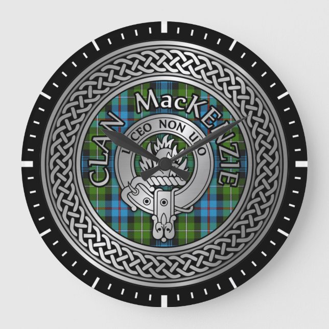 Clan MacKenzie Crest & Tartan Knot Large Clock (Front)