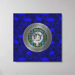 Clan MacKenzie Crest & Tartan Knot on Thistle Canvas Print