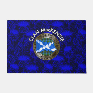 Clan MacKenzie Crest & Tartan Knot on Thistle Doormat