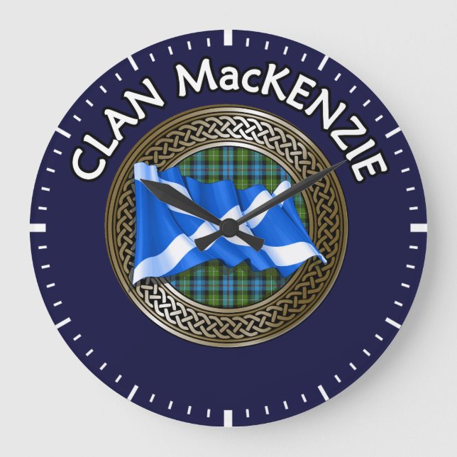 Clan MacKenzie Tartan Knot & Flag Large Clock (Front)