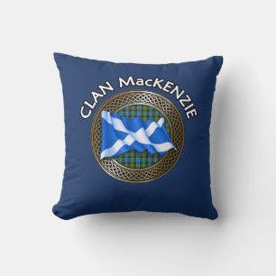 Clan MacKenzie Tartan Knot & Flag Throw Pillow