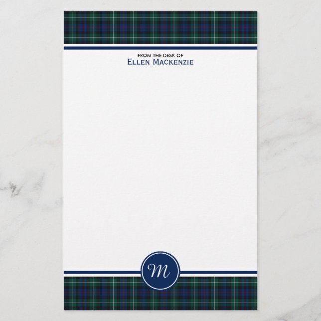 Clan Mackenzie Tartan Monogram Stationery (Front)