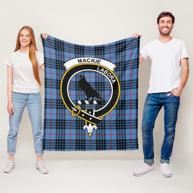 Clan MacKie Blue Tartan Plaid Fleece Blanket (In Situ)