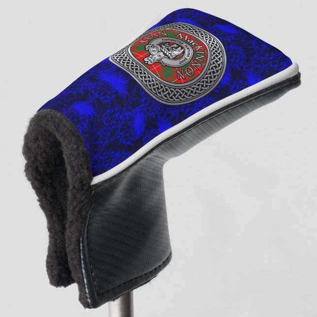 Clan MacKinnon Crest & Tartan Knot on Thistle Golf Head Cover (3/4 Front)