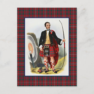 Clan MacKinnon Vintage Illustration Tartan Frame Postcard