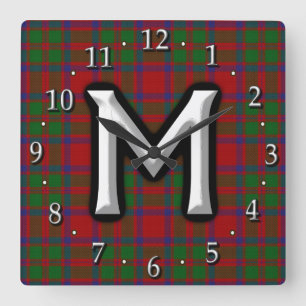 Clan MacKintosh MacIntosh Letter M Monogram Tartan Square Wall Clock