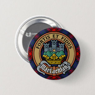 Clan MacLachlan Crest over Tartan 2 Inch Round Button