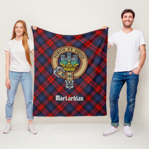 Clan MacLachlan Crest over Tartan Fleece Blanket