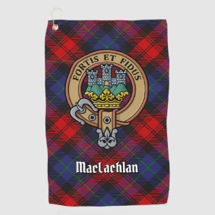 Clan MacLachlan Crest over Tartan Golf Towel