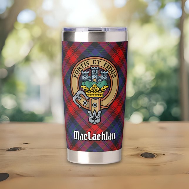 Clan MacLachlan Crest over Tartan Insulated Tumbler (Creator Uploaded)