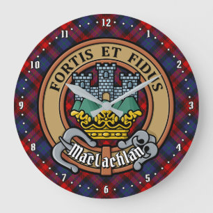 Clan MacLachlan Crest over Tartan Large Clock