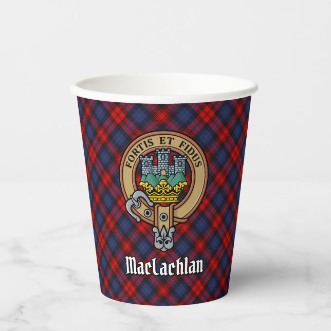 Clan MacLachlan Crest over Tartan Paper Cups (Front)