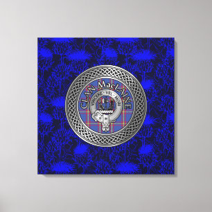 Clan MacLaine Crest & Tartan Knot on Thistle Canvas Print