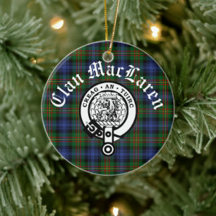 Clan MacLaren Crest Badge & Tartan Customizable  Ceramic Ornament