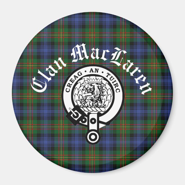 Clan MacLaren Crest Badge & Tartan Customizable  Magnet (Front)