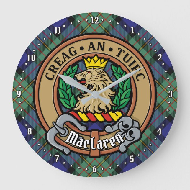 Clan MacLaren Crest over Tartan Large Clock (Front)
