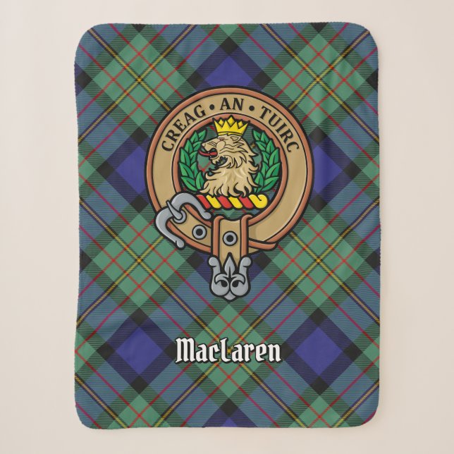 Clan MacLaren Crest over Tartan Sherpa Blanket (Front)