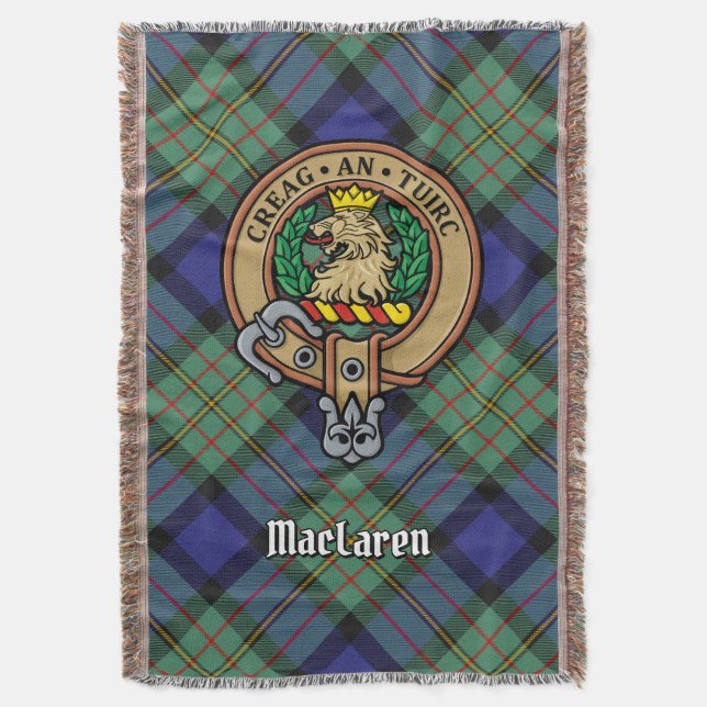 Clan MacLaren Crest over Tartan Throw Blanket (Front Vertical)