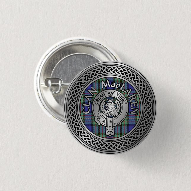 Clan MacLaren Crest & Tartan Knot 1 Inch Round Button (Front & Back)