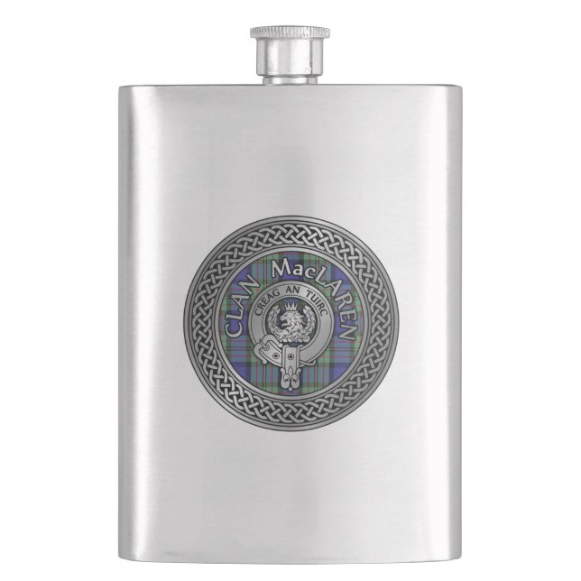 Clan MacLaren Crest & Tartan Knot Hip Flask (Front)