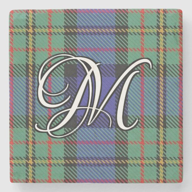 Clan MacLaren Tartan Custom Monogram Stone Coaster (Front)