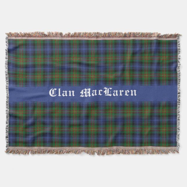 Clan MacLaren Tartan Plaid  Customizable  Throw Blanket (Front)