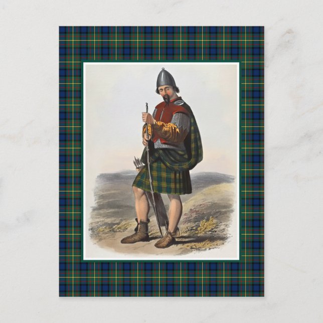 Clan MacLaren Vintage Illustration Tartan Frame Postcard (Front)