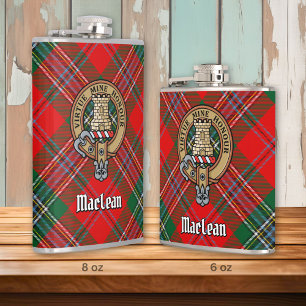 Clan MacLean Crest over Tartan Hip Flask