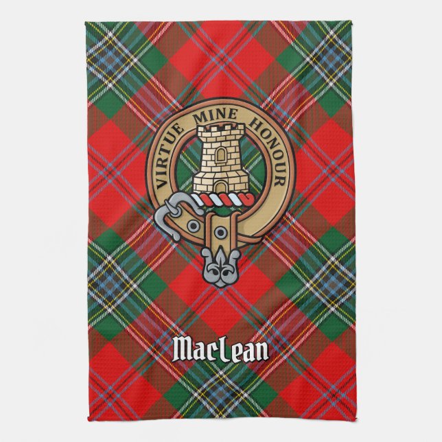 Clan MacLean Crest over Tartan Kitchen Towel (Vertical)