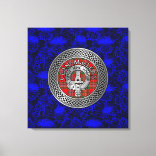 Clan MacLean Crest & Tartan Knot on Thistle Canvas Print