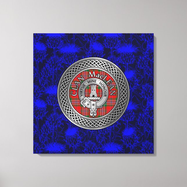 Clan MacLean Crest & Tartan Knot on Thistle Canvas Print (Front)